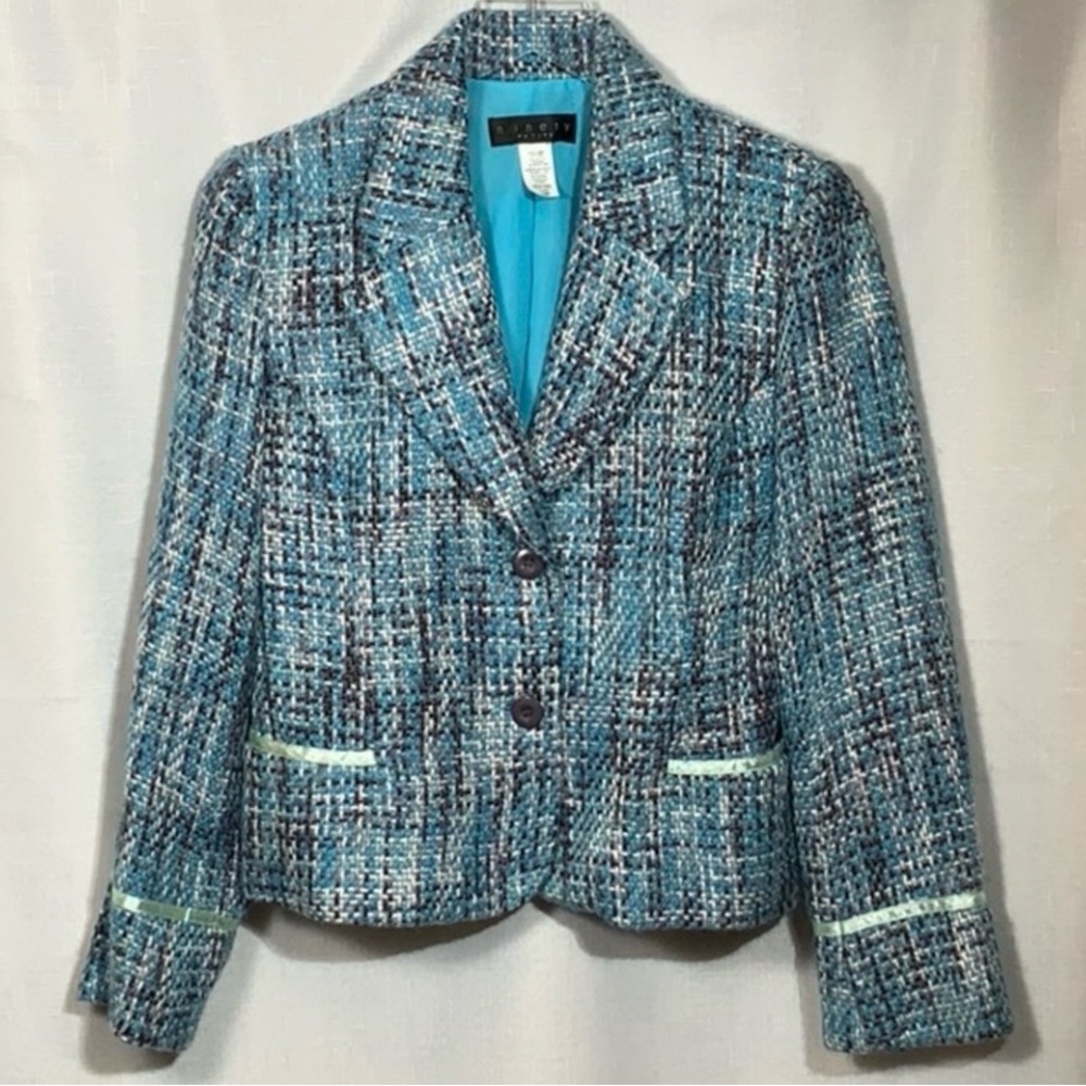Ninety Blue Tweed Blazer Classic Tailored Design Beautiful Spring blazer!!